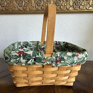 Longaberger 2002 Spring Basket 10.5" Handle With‎ American Holly Tree Liner New